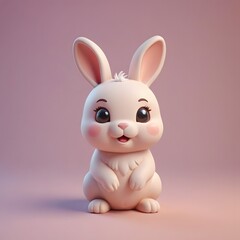 a close up of a small white rabbit sitting on a pink surface