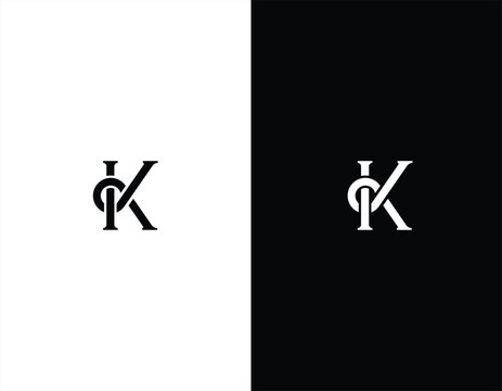 Letter K or IK monogram with black and white background. 
