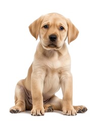 Obraz premium Adorable Labrador Retriever puppy sitting with a curious expression, isolated on white background - Generative ai