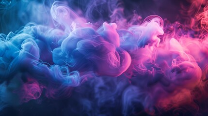 Neon object covered in colorful smoke with dark background,