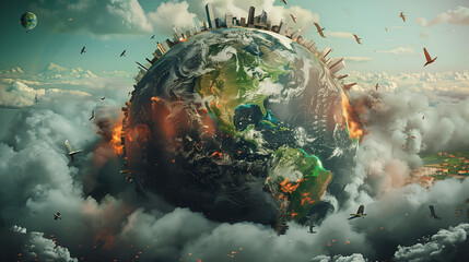 earth landscape with clouds and sun  global warming
