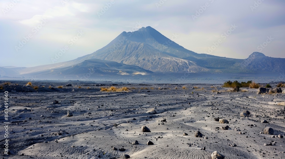 Wall mural a serene shot of a dormant volcano in stark contrast to the danger and destruction caused by an acti