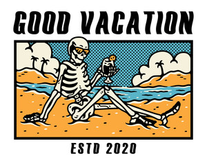 skeleton relaxing on the beach
