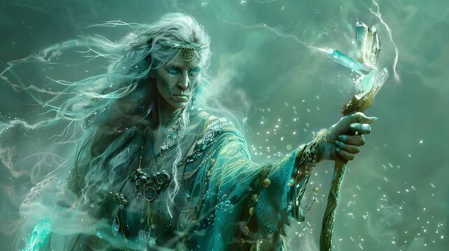 A sage-like figure, serene and wise, with eyes that seem to hold the secrets of the universe.