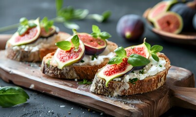 toasts with goat cheese foam and pink inside green peel figs, Generative AI