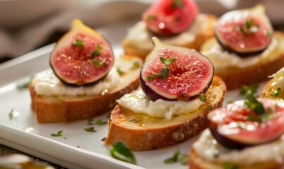 toasts with goat cheese foam and pink inside green peel figs, Generative AI