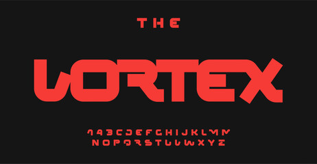 Bold futuristic typography font design, modern sci-fi geometric letters for headlines, branding, and tech-inspired designs. Vector illustration.
