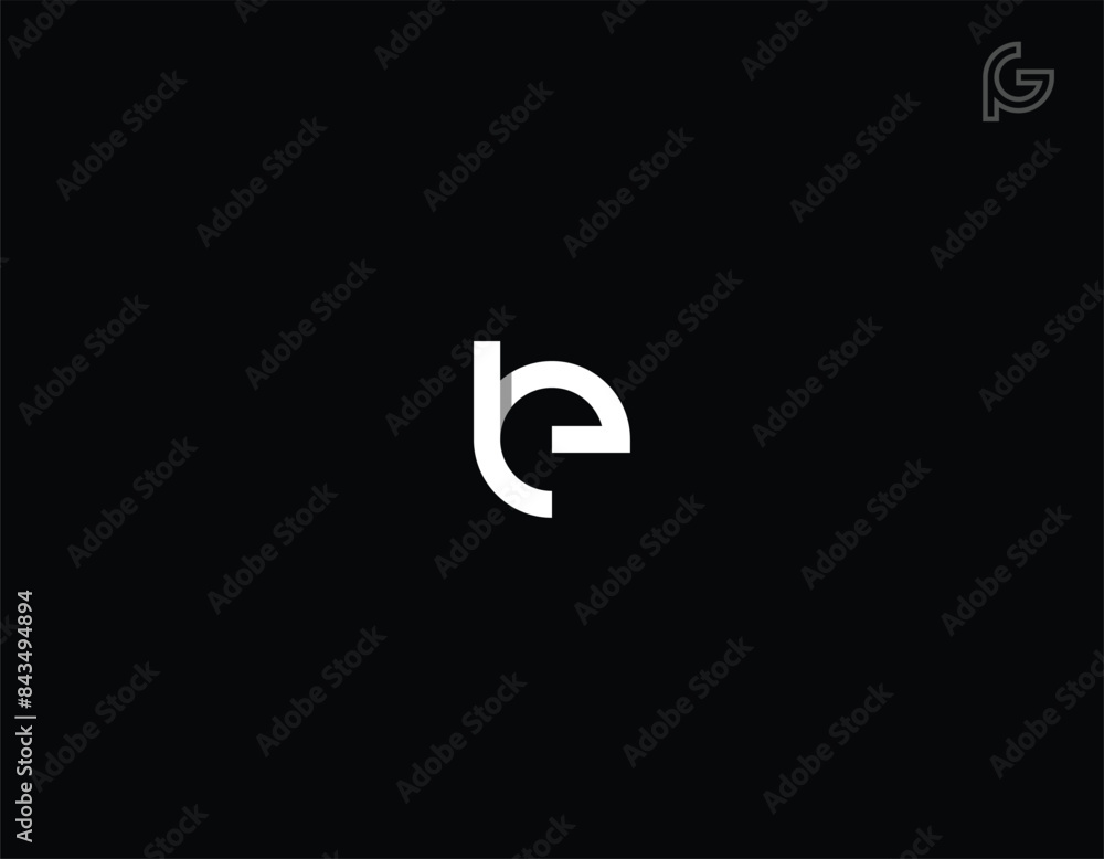 Poster initial lowercase letter be or eb, linked circle rounded logo with shadow gradient, white color on b