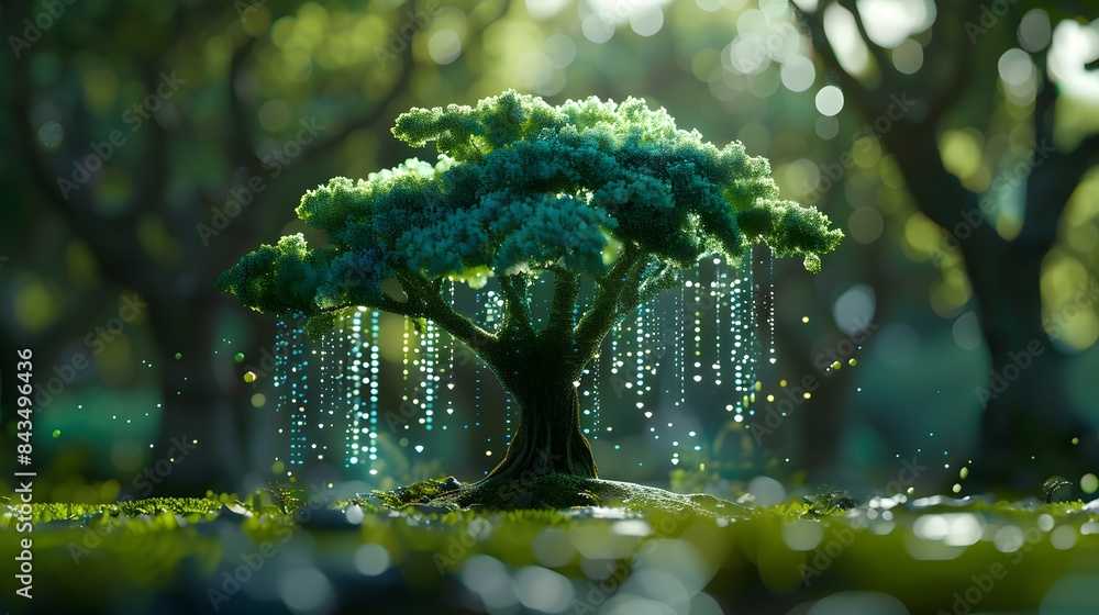 Poster tech startups as tiny digital seeds growing into towering virtual trees