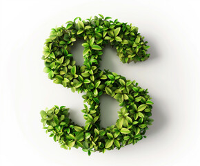 Green Leaf Dollar Sign Isolated on White Background (generative AI)