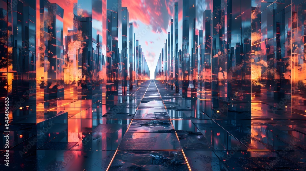 Poster privacy tech visualized as a fortress of mirrors reflecting data streams