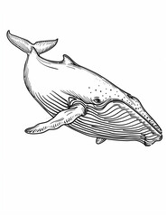 Fototapeta premium Illustration of Whale: Easy Coloring Page for All Ages - Line Art - Simple Patterns - Printable pages - Coloring Pages for All Ages - Black and white 