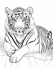 Obraz premium Tiger Stripes: Simple Line Art Coloring Page - Printable pages - Line Art - Intricate Patterns to Color - Coloring Pages for All Ages - Relaxing Coloring Pages for Adults 