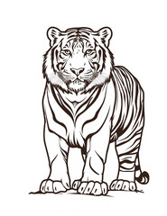 Fototapeta premium Majestic Tiger : Simple and Fun Coloring Page - Easy Coloring Pages - Line Art - Simple Patterns - Printable pages - Black and white - Coloring Pages for All Ages 