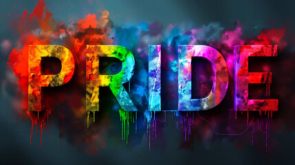 Rainbow Powder Paint 3D Pride Sign, Wallpaper, Banner, Cover, Header. Creative Splash, Neon Color Dust, Strokes, Gradient. Equality, Diversity, Freedom, Fun. Celebration, Club Party, Event, Parade.