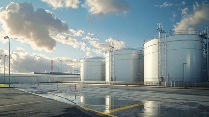 Modern Sustainable Aviation Fuel Storage Tanks at Airport with Clear Signage in Industrial Realism Setting