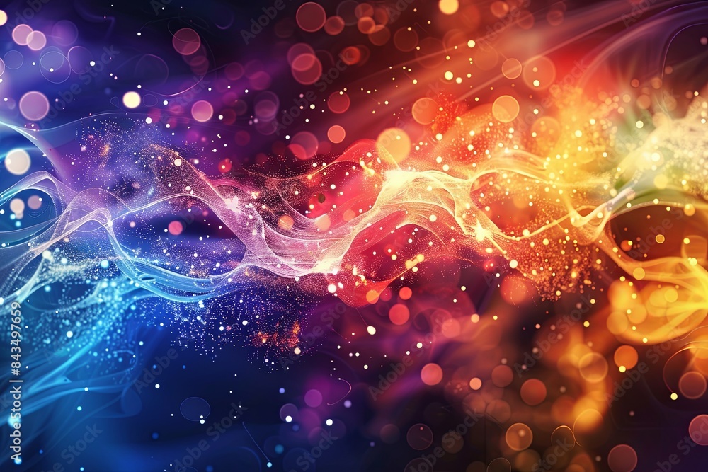 Poster A digital abstract image depicting colorful particle waves. Generative AI