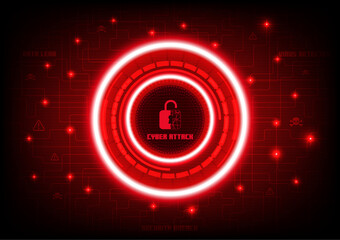 A vivid digital illustration depicting a cyber attack warning with a glowing red circular interface