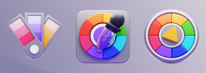 color palette, color picker and color wheel in 3d icon illustration. 3d rendering