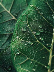 Obraz premium Macro shot of a lush green leaf with embedded nanotech sensors