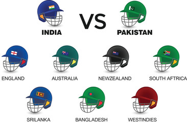 cricket teams helmets vector illustration design.
international cricket teams helmets