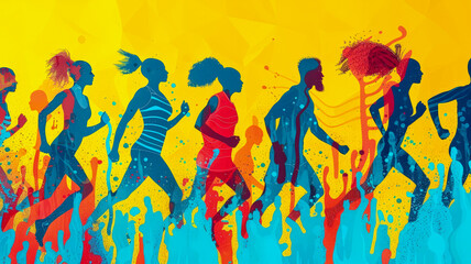 Colorful Silhouettes of Runners Embracing an Active Lifestyle