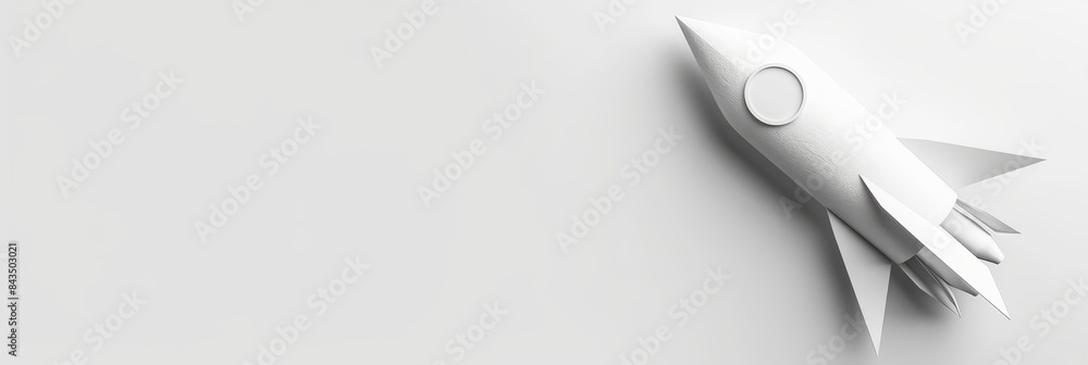 Poster minimalist paper rocket on white space - a vertically-oriented minimalist paper rocket with a circul