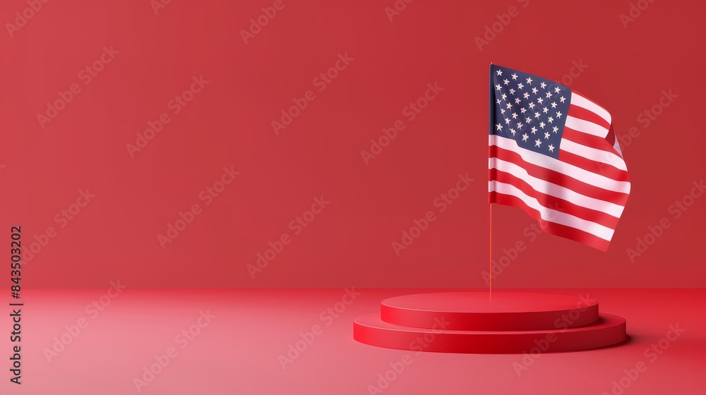Poster american flag on red podium with negative space - a bold image with an american flag on a red podium