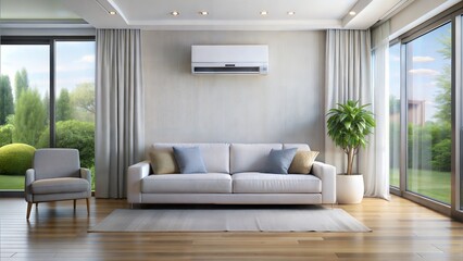 Fototapeta premium Spacious modern living room features a comfortable sofa and stylish furniture