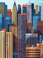 Obraz premium illustration of the cityscape of downtown with vibrant skyscrapers, modern urban landscape Generative ai