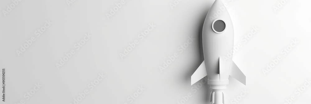 Poster paper rocket on a simple grey background - a minimalist design featuring a paper rocket positioned o
