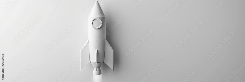 Poster white rocket model on white background - a precisely designed white paper rocket on a clean white ba