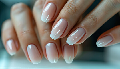 Young woman hands in a nail salon, which the manicure master files the nails with a nail file, giving them shape
