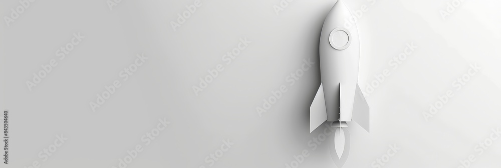 Poster minimalistic white rocket on grey backdrop - a simplistic design of a rocket gives a modern and clea