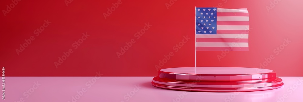 Poster american flag waving on a red podium with space - a simplistic representation with an american flag 