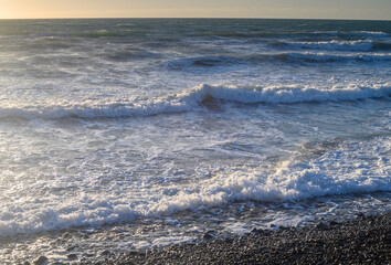 sea ​​foam on the waves of the Mediterranean sea