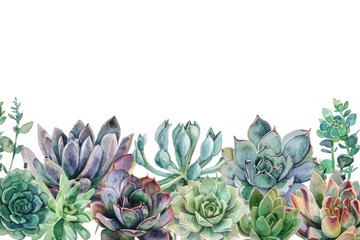 Obraz premium Watercolor illustration of various succulents in vibrant colors, elegant and modern botanical design for decor Generative ai