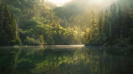 Obraz premium Picture of sunlight along the mountain and river