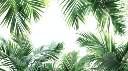 Bright tropical palm leaves frame - A vibrant frame of palm leaves with a white central space, perfect for compositions or as a backdrop