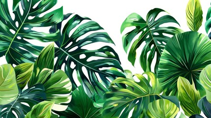 Tropical leaves pattern with monstera and palms - A vibrant pattern of tropical leaves featuring monstera, palms, and other greenery, ideal for backgrounds