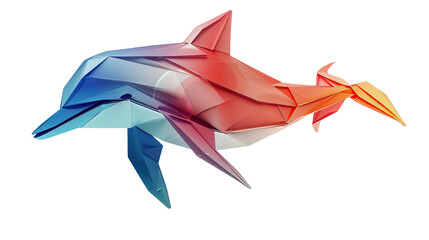 Obraz premium Abstract polygonal dolphin with colorful gradient, isolated on black background.