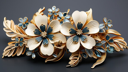  Filigree golden intricate ornament, Filigree golden flowers decorated with Swarovski crystals