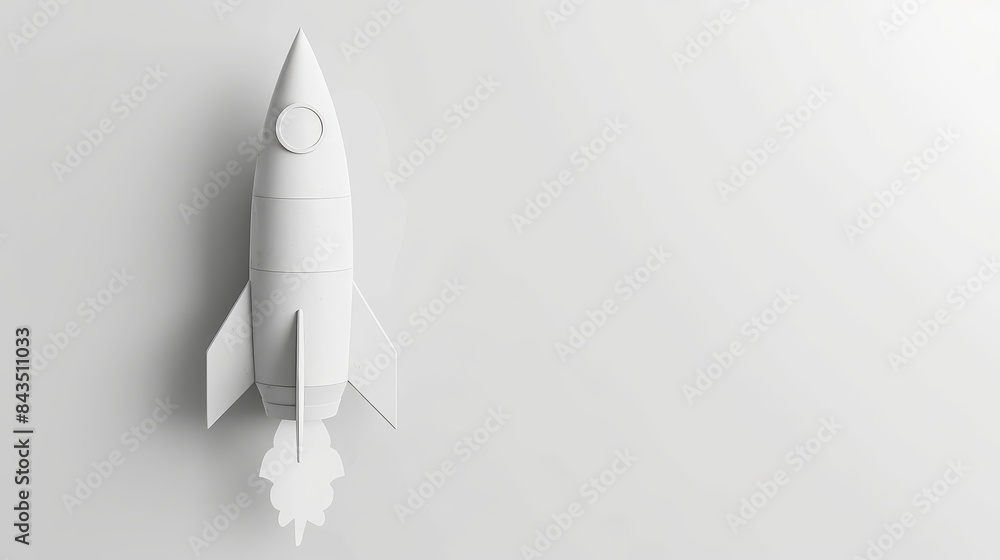 Poster minimalist paper rocket on grey background - flat paper rocket in a monochrome setting showcases a m
