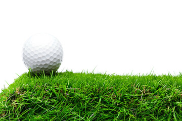 Fototapeta premium Golf ball on green grass field isolated on white background