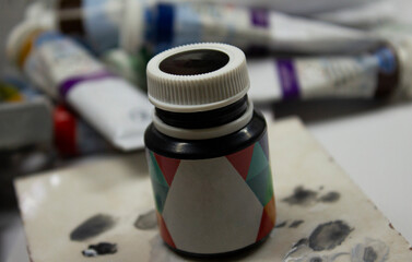 A view from above on the colored acrylic paint, Arts and Painting