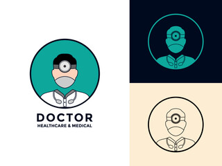 Medical Avatar of Doctor with headlamp. Doctor logo icon medical Vector illustration and flat design