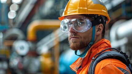 Fototapeta premium Construction worker, Protective Equipment and Gear, Discuss the types of protective equipment and gear required for workers handling chemicals in construction. Generative AI.