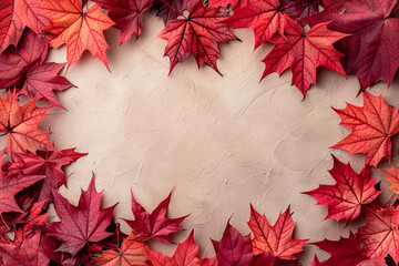 Obraz premium Canadian red maple leaves background design with copy space for Canada Day celebration or patriotic event