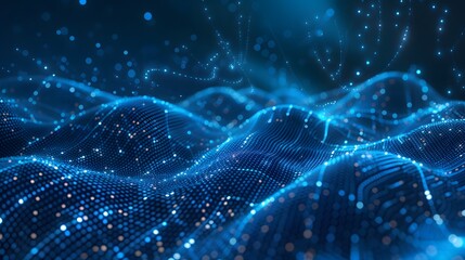 Abstract blue background of points. Cyber particles. Big data stream. Vector illustration.