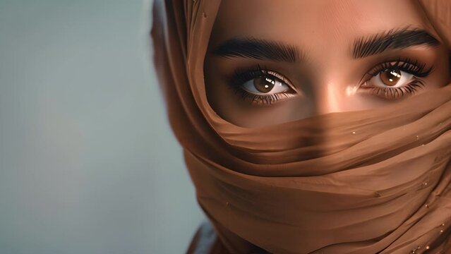 Saudi Arabia girl Makeup and beauty on studio background. Islam. Brown scarf. and pictures of the faces of the culture